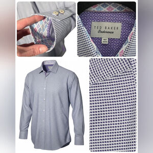 Ted Baker Endurance Men’s Dress Shirt Purple Micro Check Button Up Businesscore